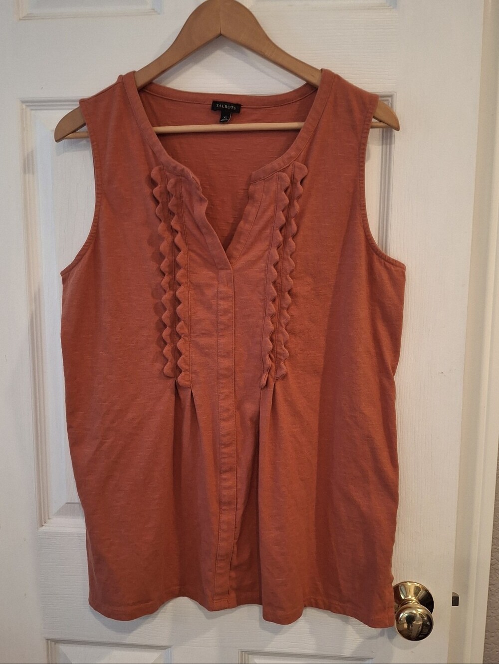 Talbots Scalloped Trim Split Neck Tunic textured cotton Pleated Details Wms XL